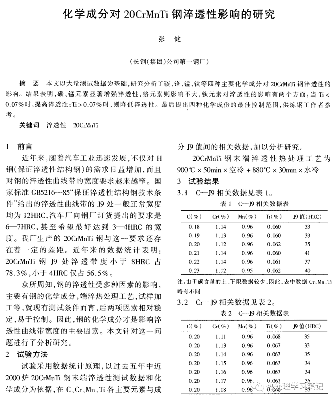 化学成分对20CrMnTi钢淬透性影响的研究-钢铁百科